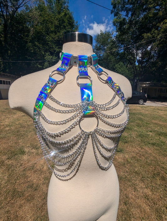 Holographic Silver Chain Bra