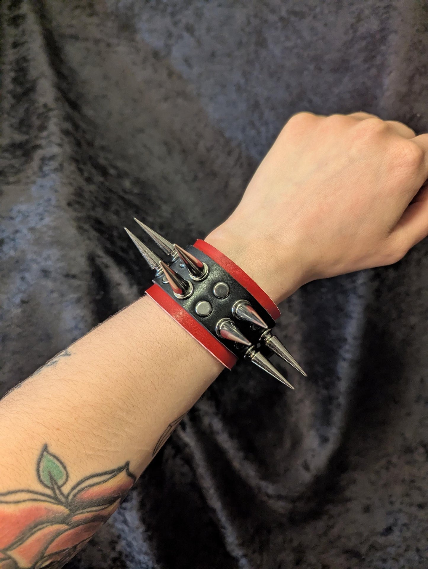 Red // Gunmetal Spiked Bracelets