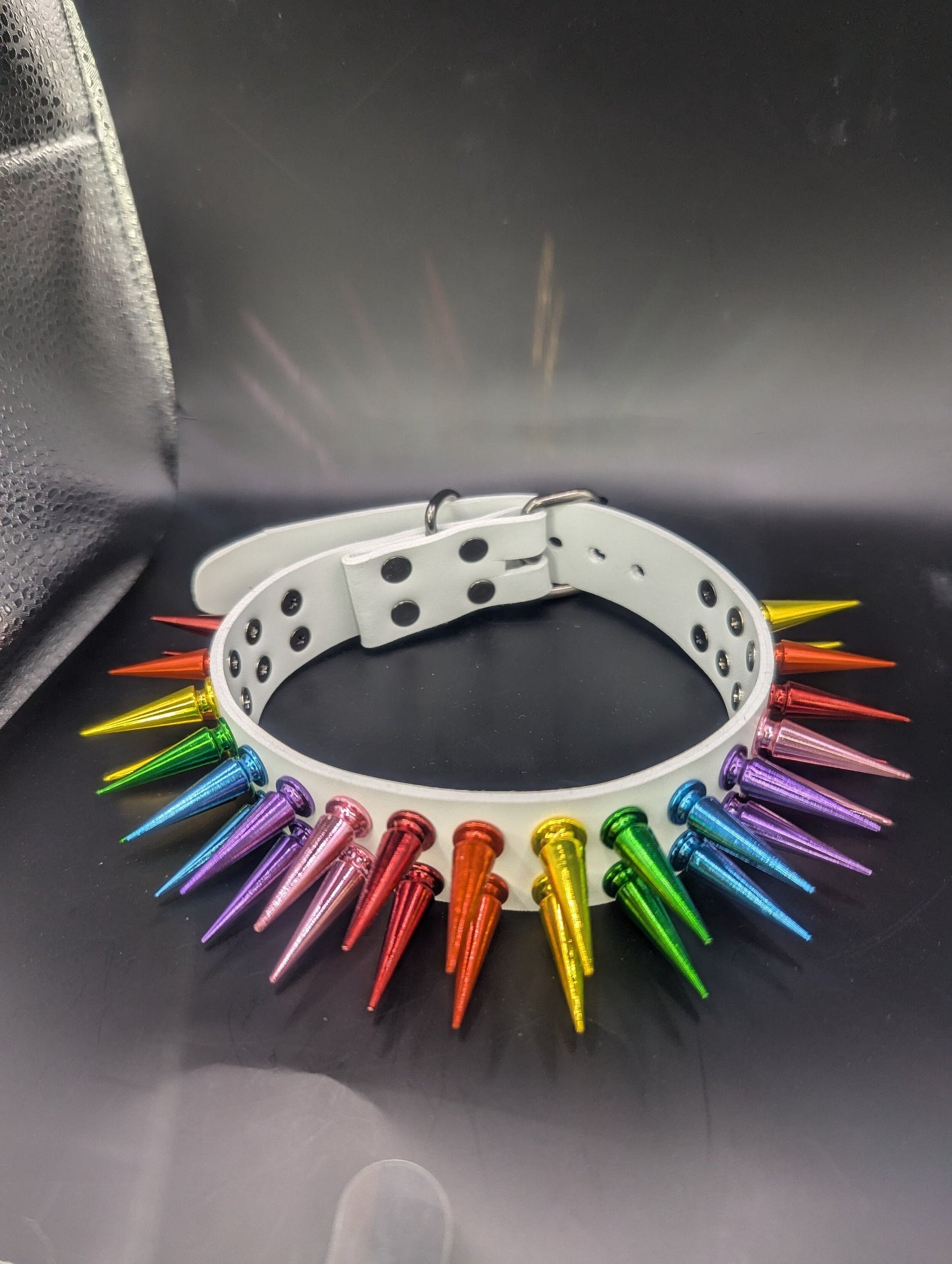 Rainbow Spiked Choker- White