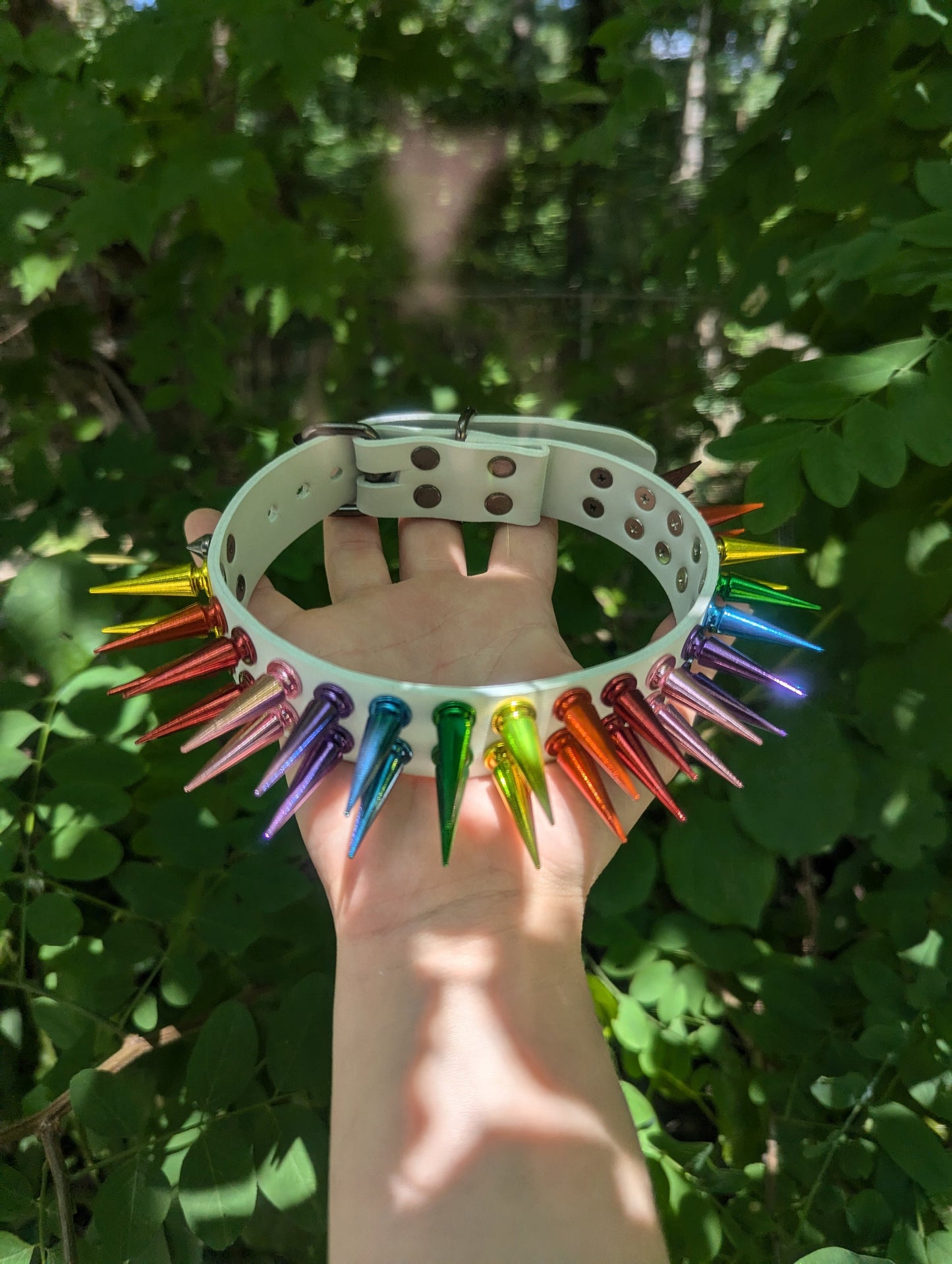 Rainbow Spiked Choker- White
