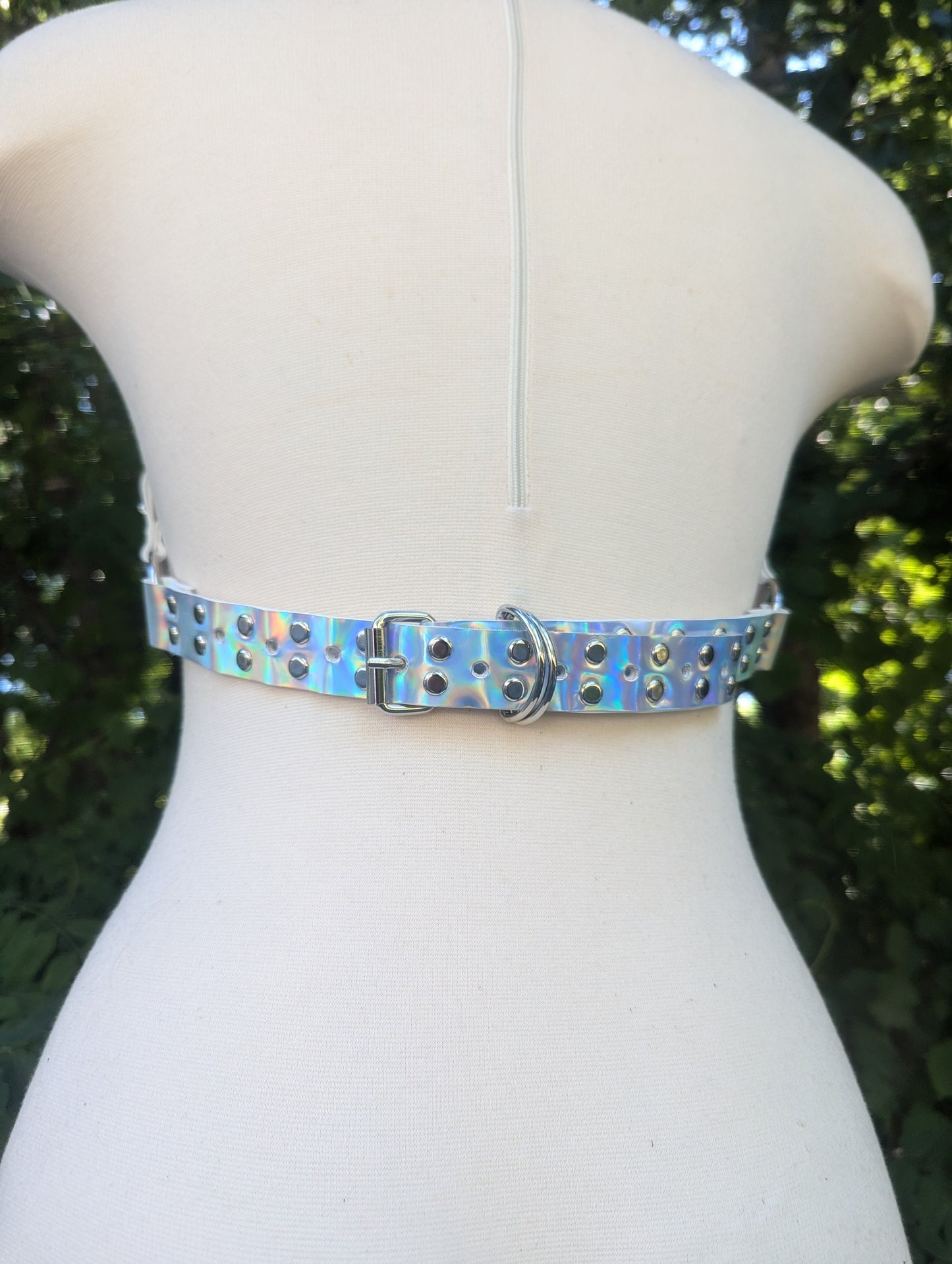 Holographic Silver Chain Bra