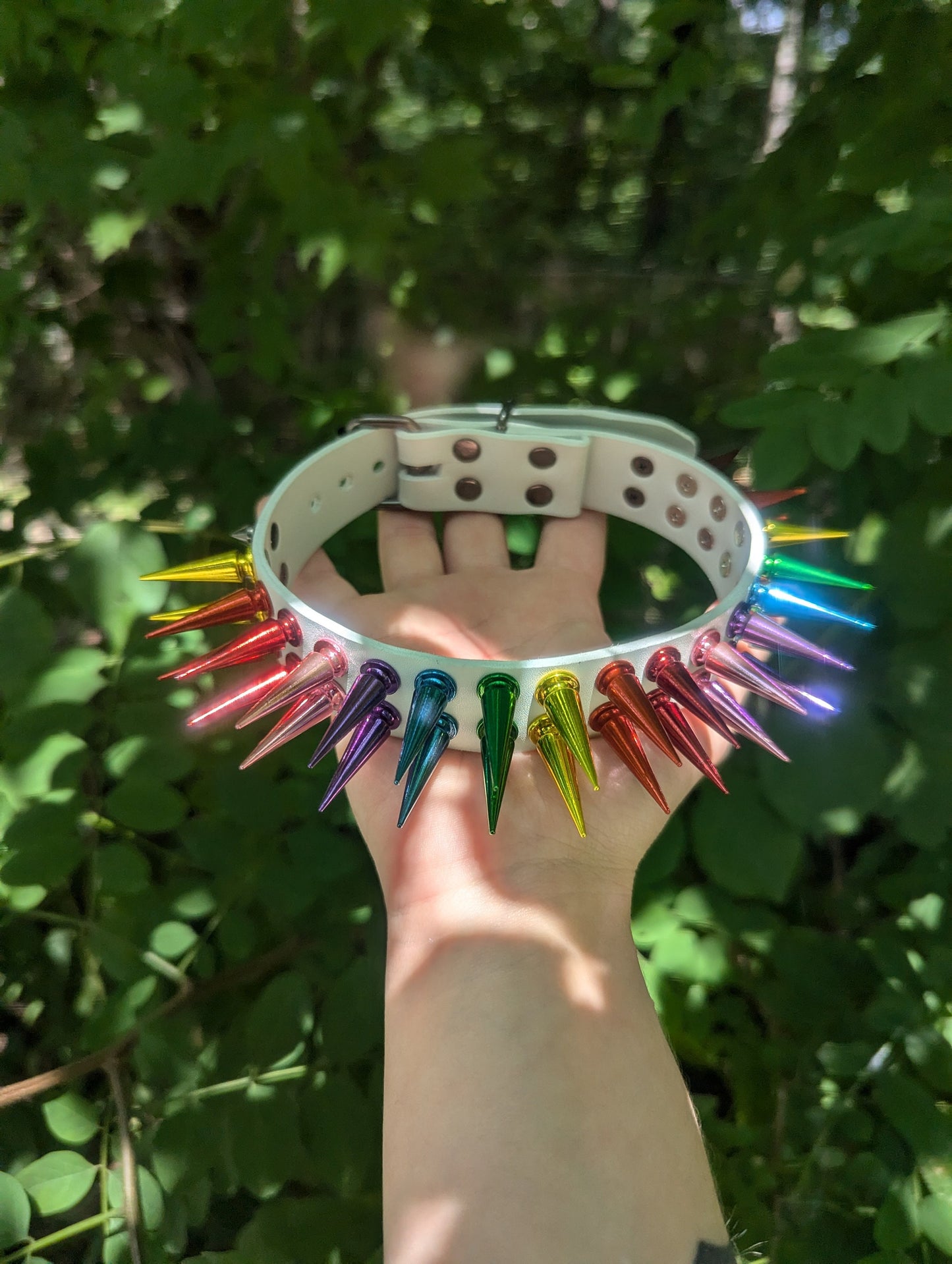 Rainbow Spiked Choker- White