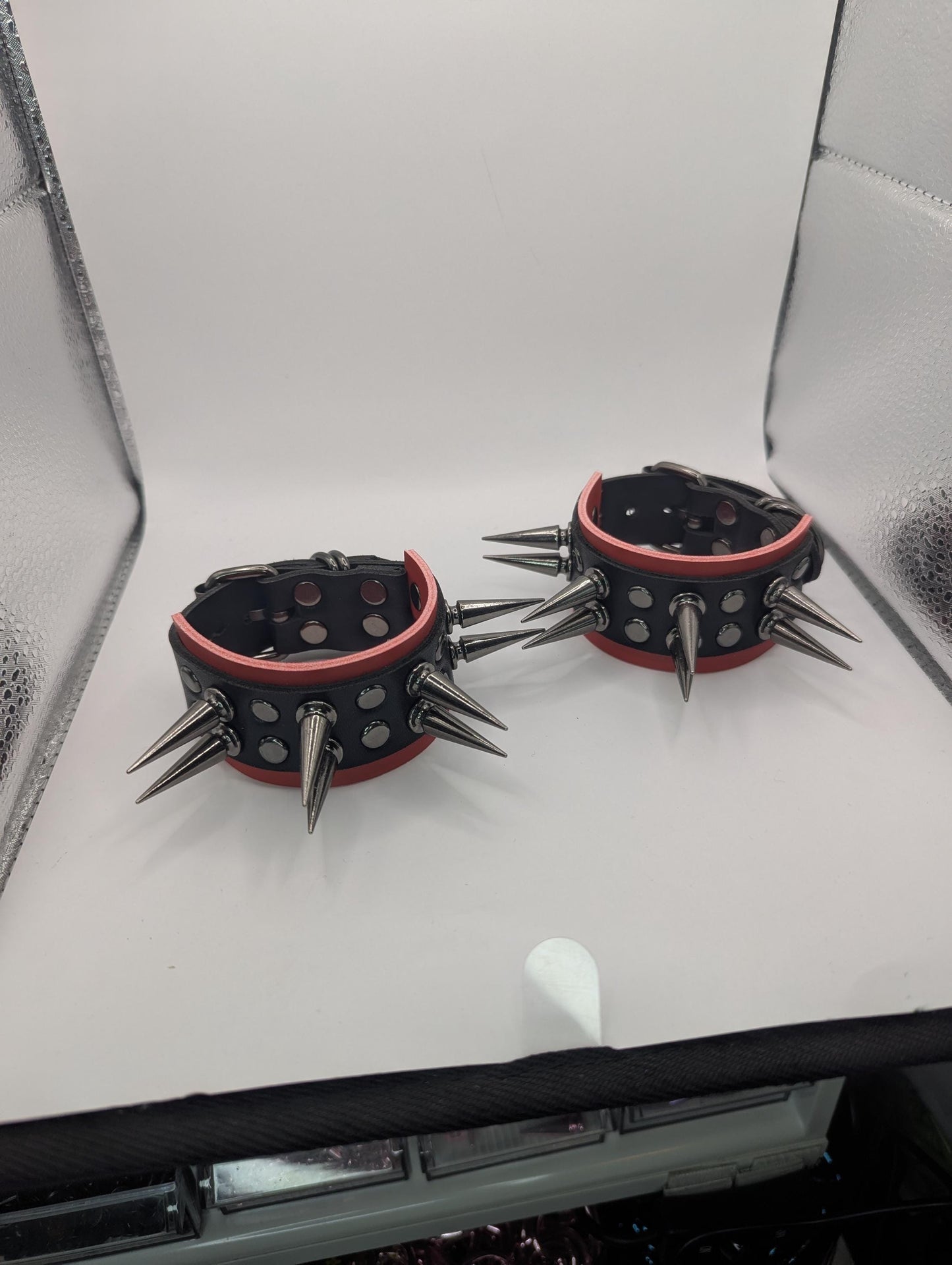 Red // Gunmetal Spiked Bracelets