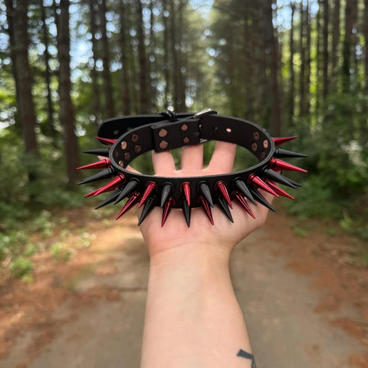 Red // Black Spiked Choker